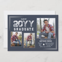 Invitación a graduación de fotos de plata y azul