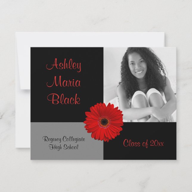 Invitación a graduación de fotos de Red Gerbera Da (Anverso)