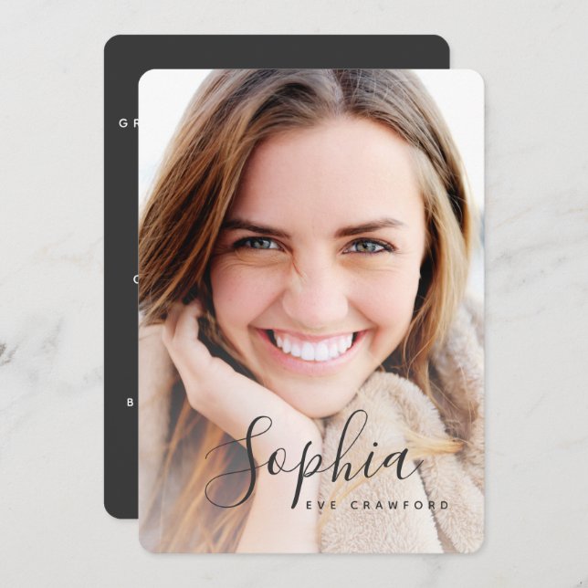 Invitación a graduación de fotos de texto de scrip (Anverso / Reverso)