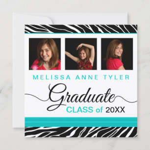 Invitación a graduación de fotos de Zebra Print Aq