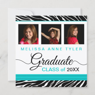 Invitación a graduación de fotos de Zebra Print Aq