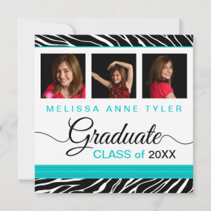 Invitación a graduación de fotos de Zebra Print Aq