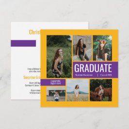 Invitación a graduación de fotos en amarillo y mor