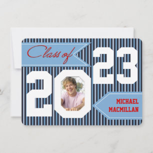 Invitación a graduación de fotos en azul, denim, b