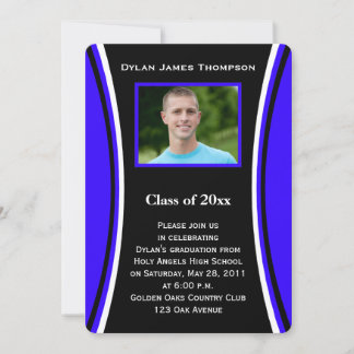 Invitación a graduación de fotos en azul, negro y 