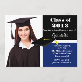 Invitación a graduación de fotos en azul y negro