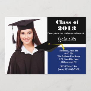Invitación a graduación de fotos en azul y negro