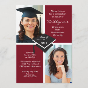 Invitación a graduación de fotos en blanco y maroo
