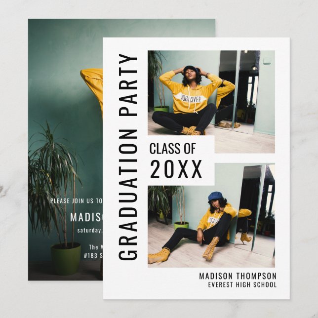 Invitación a graduación de fotos en blanco y negro (Anverso / Reverso)