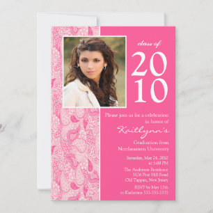Invitación a graduación de fotos en color rosa y b