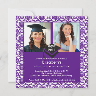 Invitación a graduación de fotos en Damasco morado