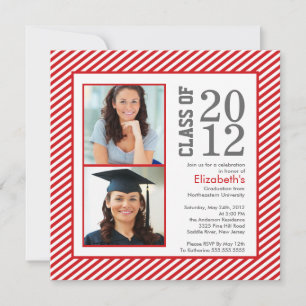 Invitación a graduación de fotos en franjas rojas 