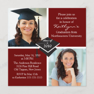 Invitación a graduación de fotos en rojo y blanco