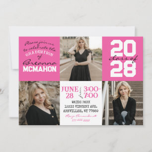 Invitación a graduación de fotos en rosa y blanco