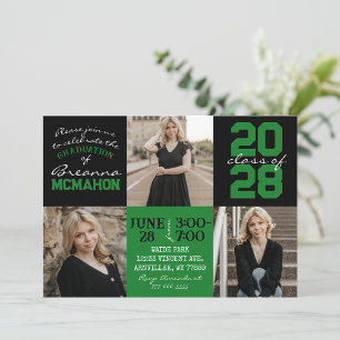 Invitación a graduación de fotos en verde y negro 