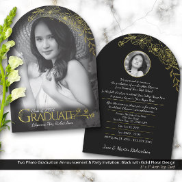 Invitación a graduación de fotos Floral de oro y n