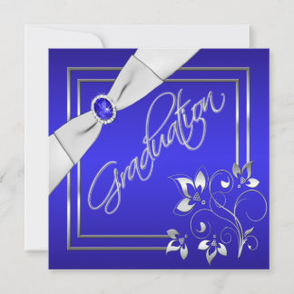 Invitación a graduación de fotos florales azules y