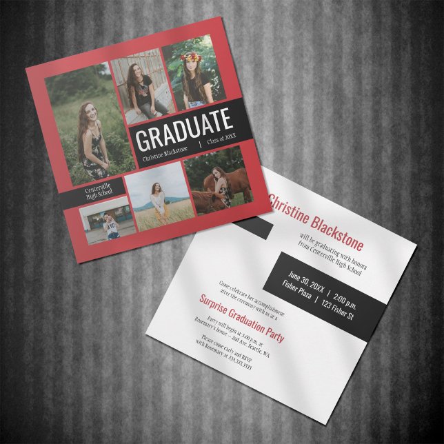 Invitación a graduación de fotos Red & Black 6 (Subido por el creador)