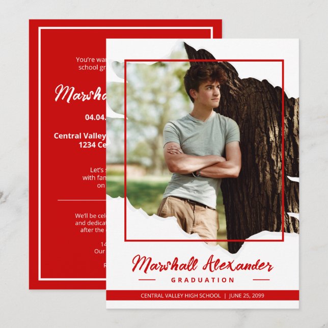 Invitación a graduación de fotos rojas con efecto  (Anverso / Reverso)