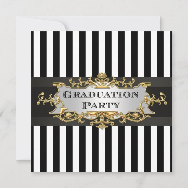 Invitación a graduación de franja blanca negra (Anverso)