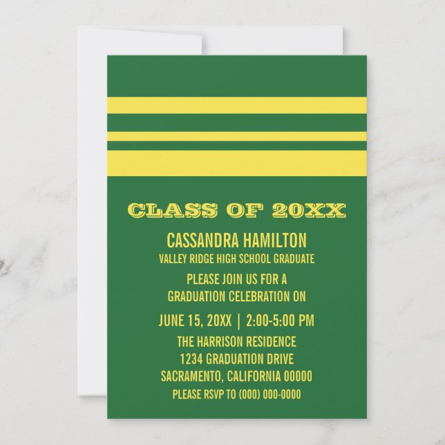 Invitación a graduación de franja negrita verde/am (Anverso)