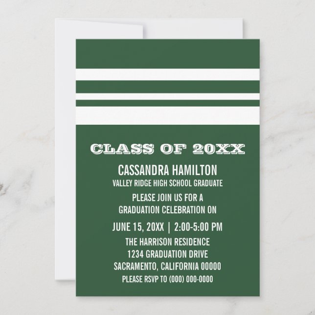 Invitación a graduación de franja negrita verde/bl (Anverso)