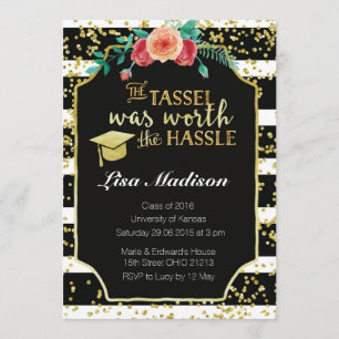 Invitación a graduación de franjas en blanco y neg