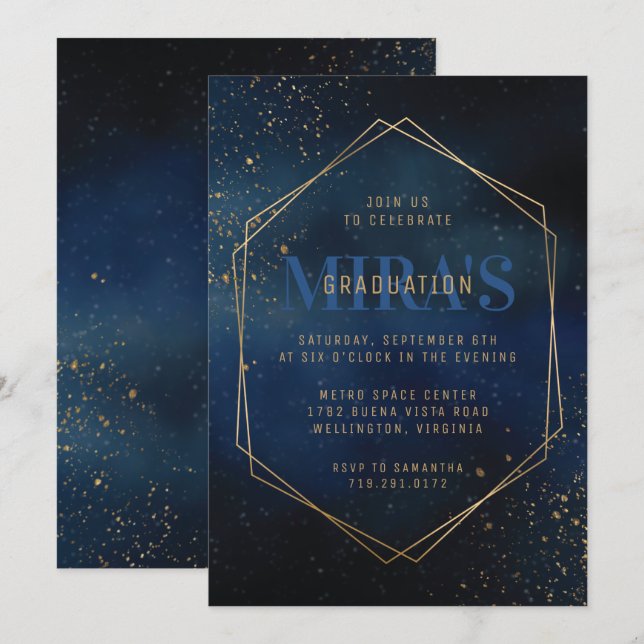Invitación a graduación de Galaxia Dorada (Anverso / Reverso)
