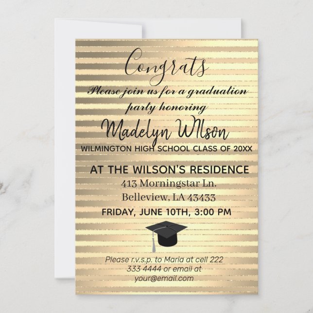 Invitación a graduación de Glam Elegante de Oro (Anverso)