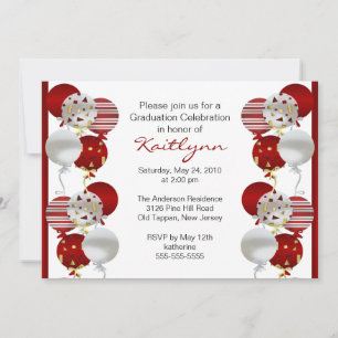 Invitación a graduación de globo rojo festivo