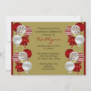 Invitación a graduación de globo rojo festivo