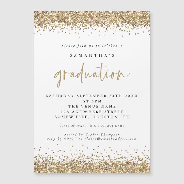 Invitación a graduación de Gold Purpurina Borders  (Anverso)
