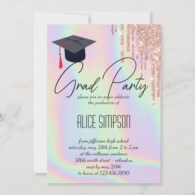 Invitación a graduación de goteo holográfico en ar (Anverso)