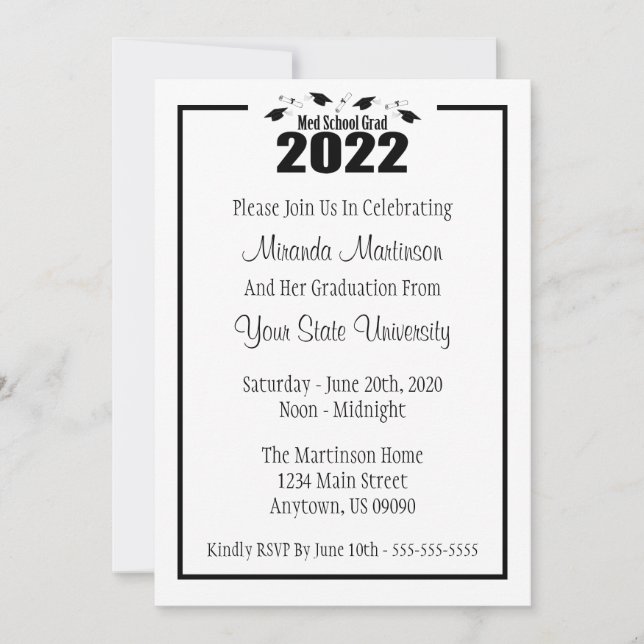 Invitación a graduación de grado Med School 2022 ( (Anverso)