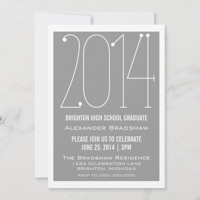 Invitación a graduación de Gray Trendy 2014 (Anverso)