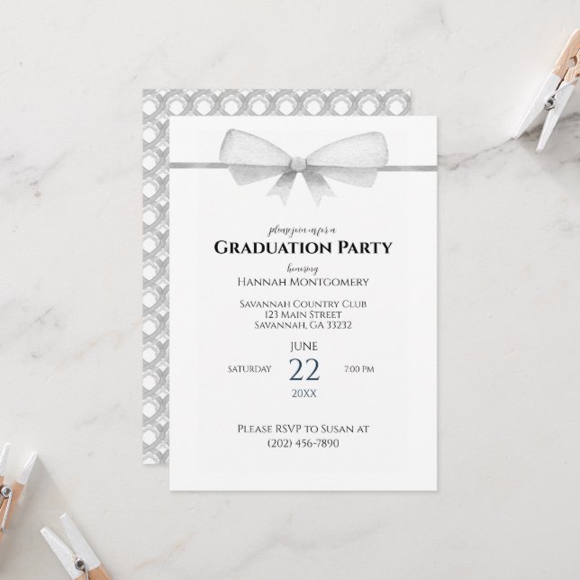 Invitación a graduación de Grey Coquette Bow (Anverso/Reverso In Situ)