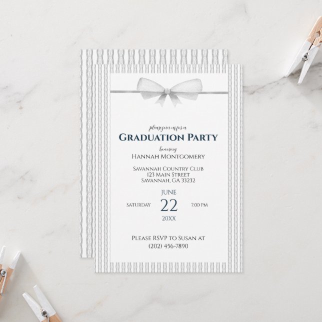 Invitación a graduación de Grey Coquette Bow (Anverso/Reverso In Situ)
