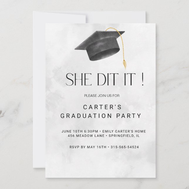 Invitación a graduación de Grunge negro y amarillo (Anverso)