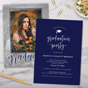 Invitación a graduación de guión de foto única azu