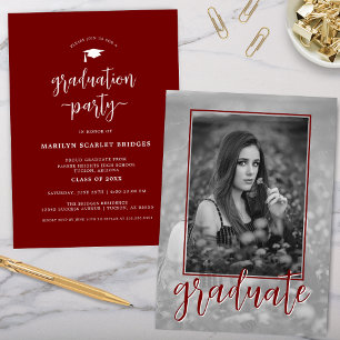 Invitación a graduación de guión de foto única roj