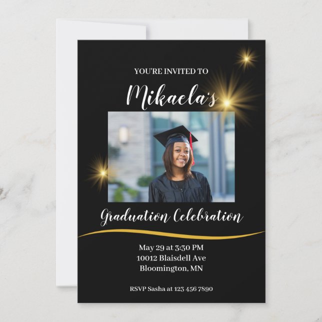 Invitación a graduación de guiones con clase negra (Anverso)
