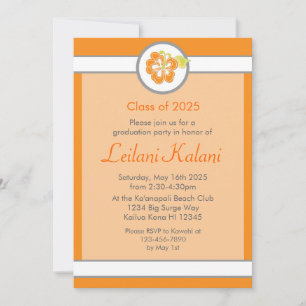 Invitación a graduación de hibisco con tema naranj