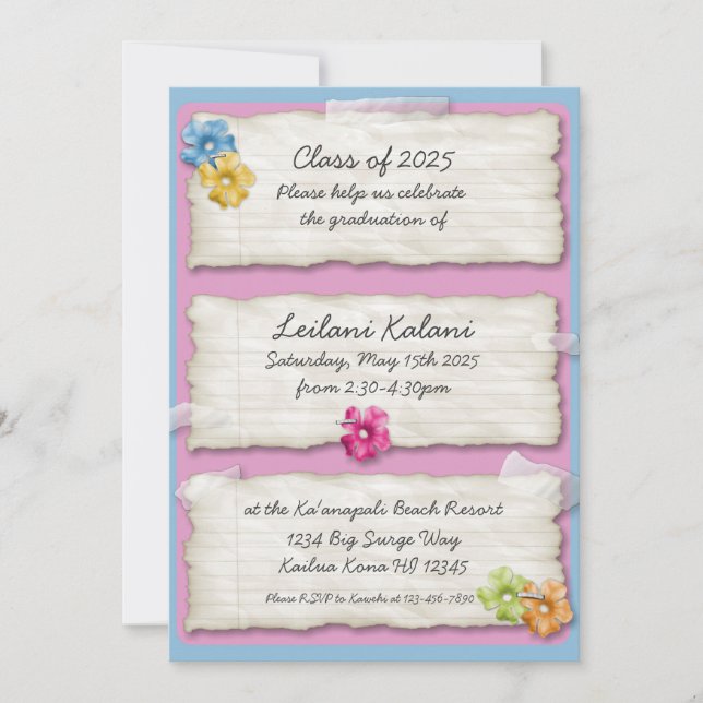 Invitación a graduación de hibiscos de papel despo (Anverso)