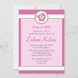 Invitación a graduación de hibiscos de tema rosa d