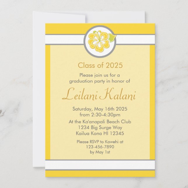 Invitación a graduación de hibiscus amarillo hawai (Anverso)