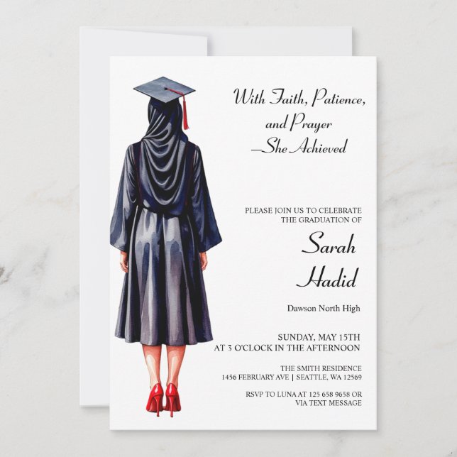 Invitación a graduación de hiyabí musulmana (Anverso)