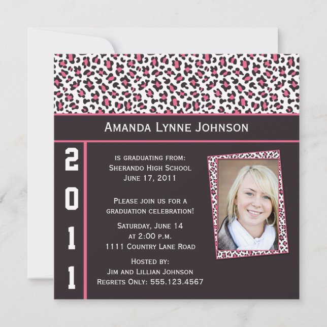 Invitación a graduación de impresión de leopardo r (Anverso)