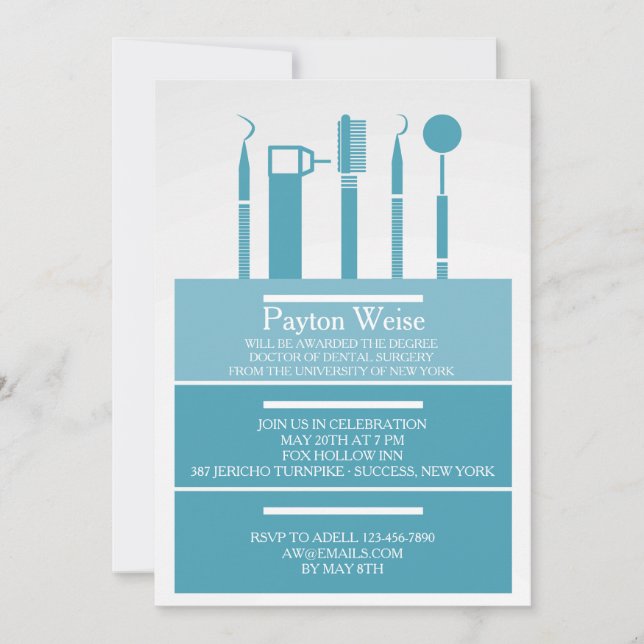 Invitación a graduación de instrumentos dentales (Anverso)