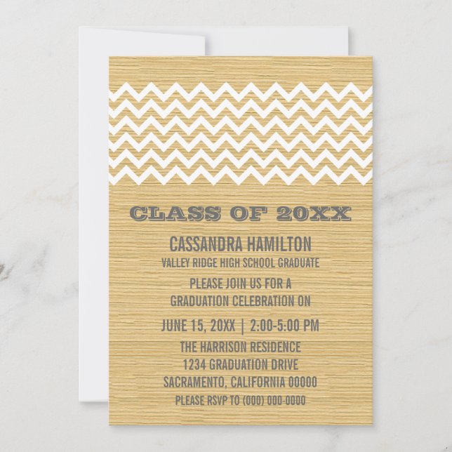Invitación a graduación de Ivory Rustic Chevron (Anverso)