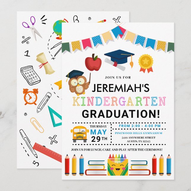 Invitación a graduación de jardines de infancia (Anverso / Reverso)